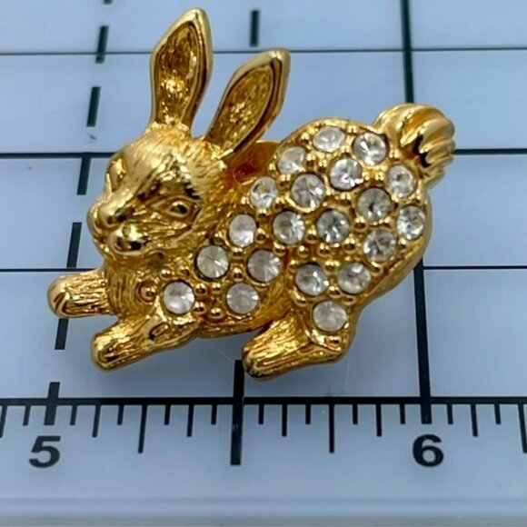 Avon Bunny Pin Gold Tone Clear Rhinestones Cute Easter Spring Easter Jewelry - Picture 3 of 4